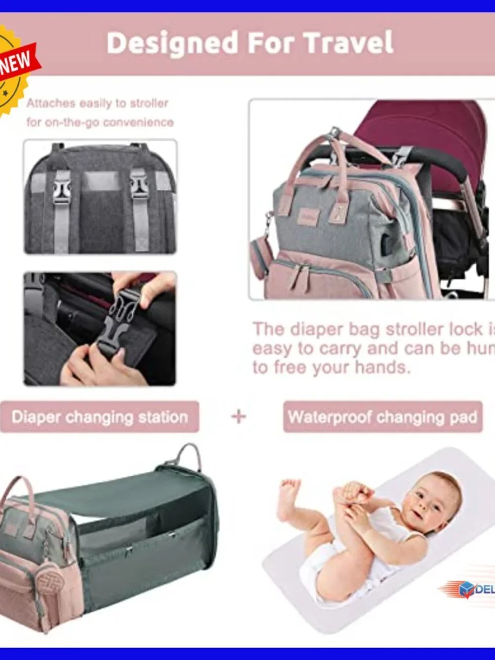 Large Capacity Diaper Backpack with Changing Station USB Port Waterproof